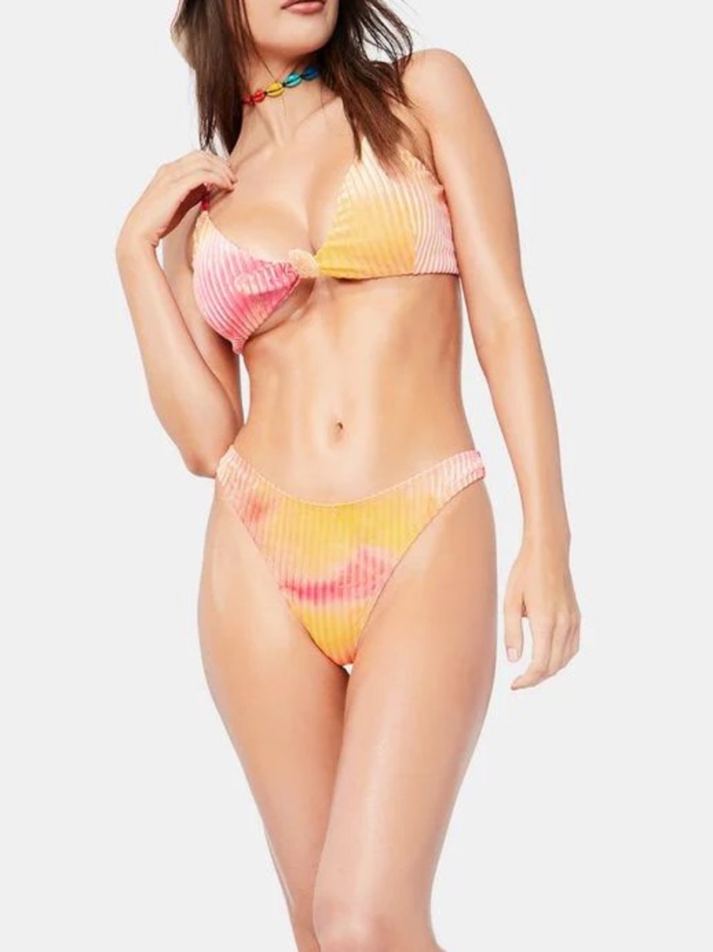 Dippin' Daisy's Size XL Fuego Tie- Dye Ribbed Velvet Thong Bikini Bottoms